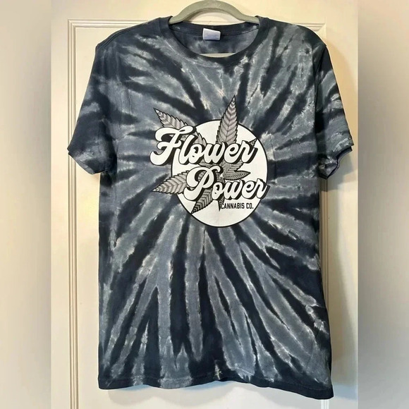 NEW Flower Power Cannabis Co Black & White Tie Dye Shirt - Picture 1 of 2